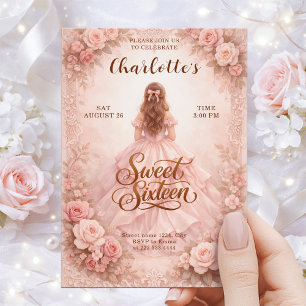 Elegante Roze Sweet Sixteen Verjaardagskaart Kaart