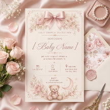 Elegante Roze Teddybeer Baby Shower