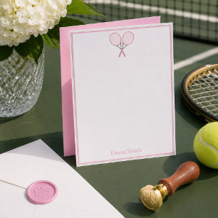 Elegante Roze Tennis Monogram Vlakke Notitiekaart Notitiekaartje