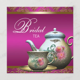 Elegante Roze Thee Bruiloftsfeest Kaart