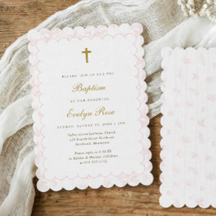 Elegante Roze Toile Baby Jongens Doop Uitnodiging