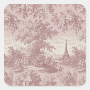 Elegante roze Toile de Jouy Franse Country Scene Vierkante Sticker