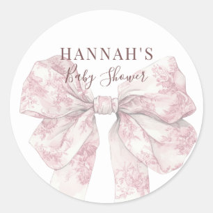 Elegante Roze Toile Strik Baby Shower Welkom Bord Ronde Sticker