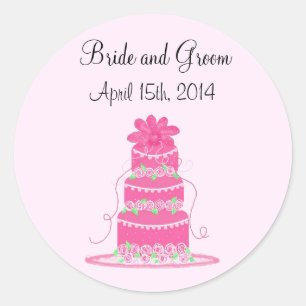 Elegante Roze Trouwtaart Ronde Sticker
