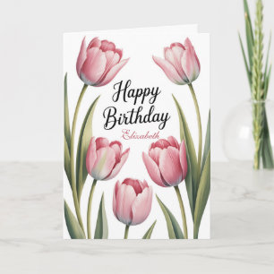 Elegante Roze Tulp Bloemige Verjaardag Kaart
