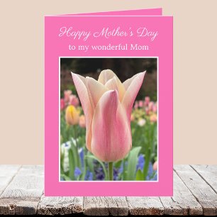 Elegante Roze Tulp Moederdagkaart met Bloemenprint Kaart