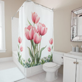 Elegante Roze Tulpen Bloemrijke Moederdag Geschenk Douchegordijn