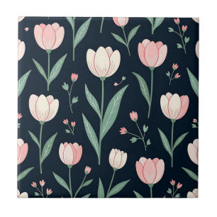 Elegante Roze Tulpen Bloemrijke Naadloos Patroon Tegeltje