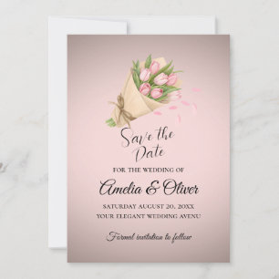 Elegante roze tulpen boeket bruiloft save the date