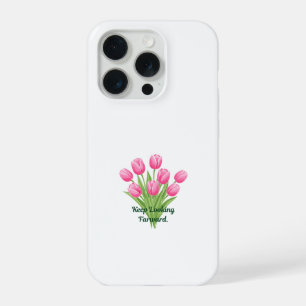 Elegante Roze Tulpen Botanische Motiverende Quote iPhone 15 Pro Hoesje