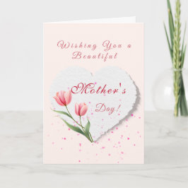 Elegante Roze Tulpen & Papieren Hart Moederdag Kaart