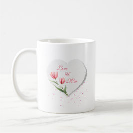 Elegante Roze Tulpen & Papieren Hart Moederdag Koffiemok