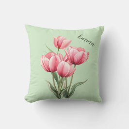 Elegante Roze Tulpen Saliegroen Persoonlijk Kussen