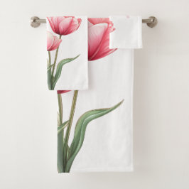 Elegante Roze Tulpentuin Aquarel Moeder Cadeau Bad Handdoek