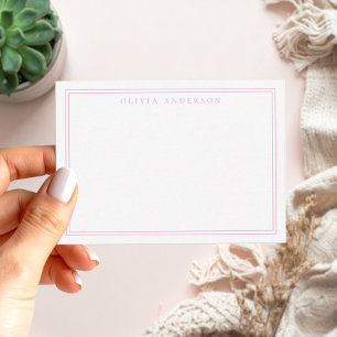Elegante roze twee grens minimalistische monogram notitiekaartje