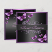 Elegante Roze Vlinder Sweet16 Verjaardag Uitnodige Kaart (Voorkant / Achterkant)