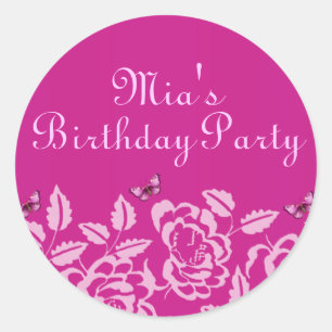 Elegante Roze Vlinder Verjaardagsenvelop Sticker