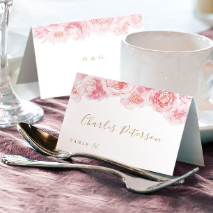 Elegante roze watercolor bloemen plaatskaart kaart