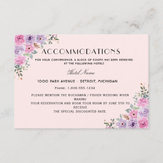 Elegante Roze Waterverf Bloemachtige Bruiloft Informatiekaartje