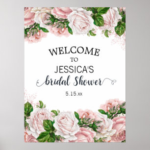 Elegante Roze Waterverf Bloemachtige Bruiloftsdouc Poster