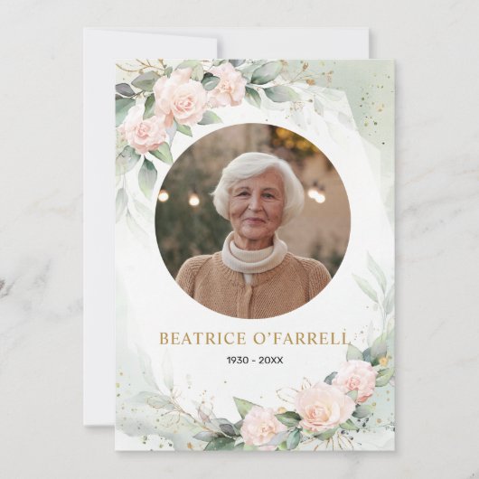 Elegante Roze Waterverf Bloemen Death Announcement Kaart (Voorkant)