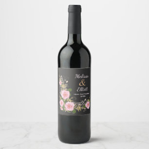 Elegante roze waterverf bloemen op een aangepaste wijn etiket