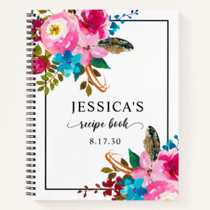 Elegante Roze Waterverf Bloemendouche Receptenboek Notitieboek