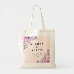 Elegante Roze Waterverf Bloemige Bruiloft Tote Bag
