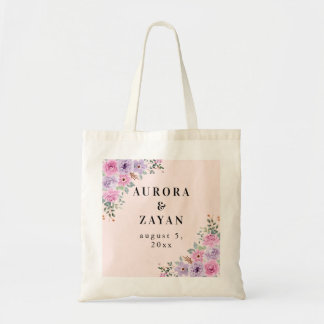Elegante Roze Waterverf Bloemige Bruiloft Tote Bag