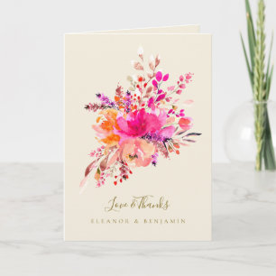 Elegante Roze Waterverf Bloemige Trouw Aangepaste  Bedankkaart