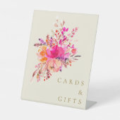 Elegante Roze Waterverf Bloemige Trouwkaarten Cade Reclamebord Met Voetstuk (Voorkant)