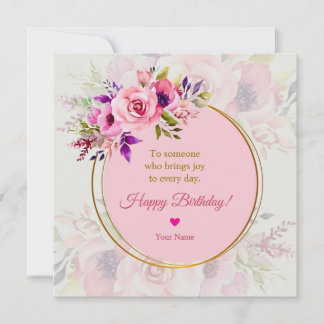 Elegante Roze Waterverf Bloemige Verjaardag