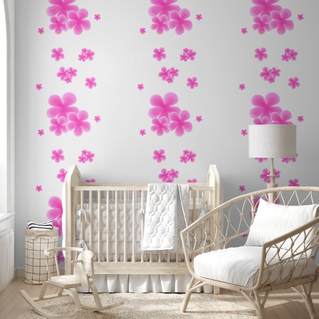 Elegante Roze Waterverf Bloemschil en Stick Behang (Kinderen)