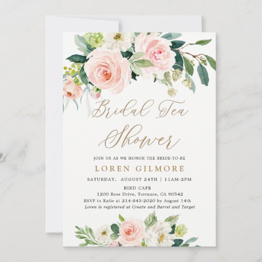 Elegante Roze Waterverf Bruiloft Thee Verjaardagsf Kaart (Voorkant)