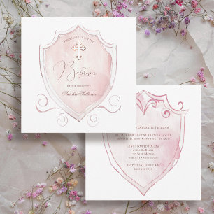 Elegante Roze Waterverf Crest doop Kaart