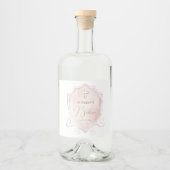 Elegante Roze Waterverf Crest doop Likeurfles Etiket (Voorkant)