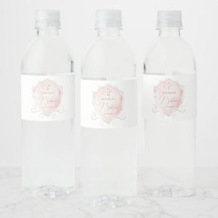 Elegante Roze Waterverf Crest doop Waterfles Etiket