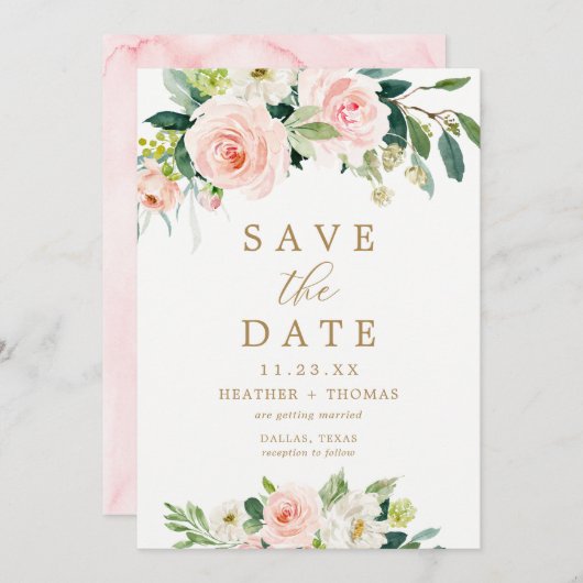 Elegante Roze Waterverf Save the Date Kaarten (Voorkant / Achterkant)