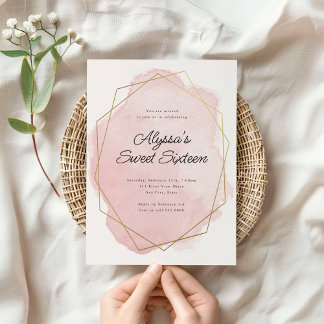 Elegante Roze Waterverf Sweet Sixteen Birthday Kaart