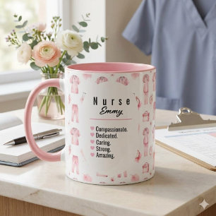 Elegante Roze Waterverf Verpleegster Patroon Perso Mok
