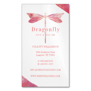 Elegante roze Waterverf Wash Dragonfly Logo Magnetisch Visitekaartje