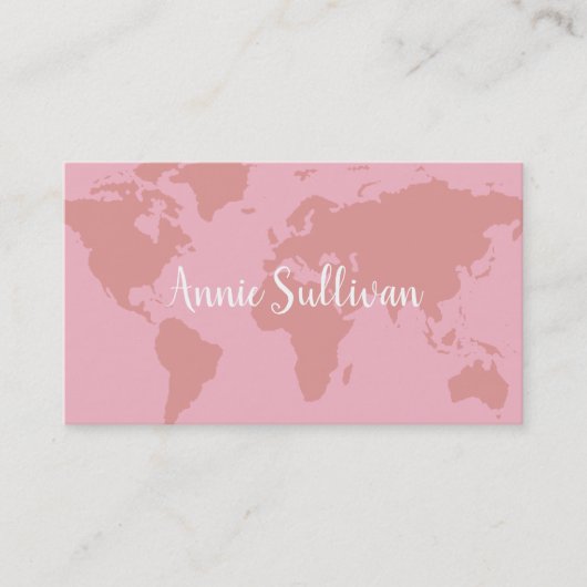 Elegante roze wereldkaart reisagent visitekaartje (Voorkant)