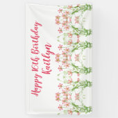 Elegante Roze Wildbloemen 16e verjaardag Persoonli Spandoek (Verticaal)