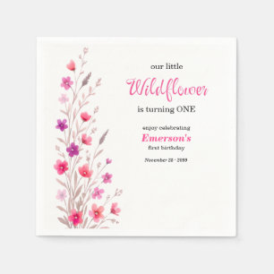 Elegante Roze Wilde Bloem 1e Verjaardagsfeestje Servet
