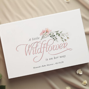 Elegante roze wilde bloem, eenvoudige babymeisjesd gastenboek