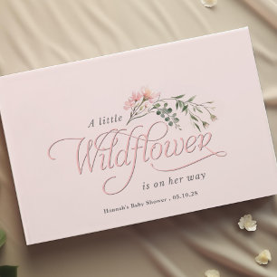 Elegante roze wilde bloem, eenvoudige babymeisjesd gastenboek