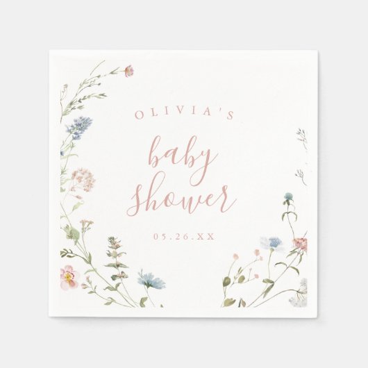 Elegante Roze Wilde Bloem Rustieke Boho Baby Showe Servet (Voorkant)