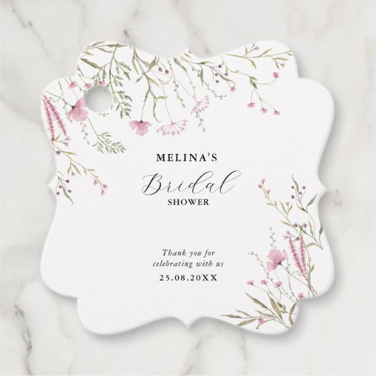 Elegante Roze Wilde Bloemen Bruidsdouche  Bedankjes Labels (Voorkant)