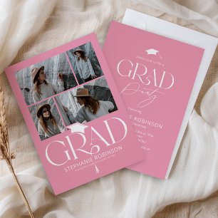 Elegante Roze & Witte Afstudeerfeest met 4 Foto's Kaart