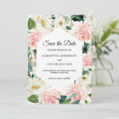 Elegante Roze & Witte Aquarel Bloemenframe Save The Date (Staand voorkant)